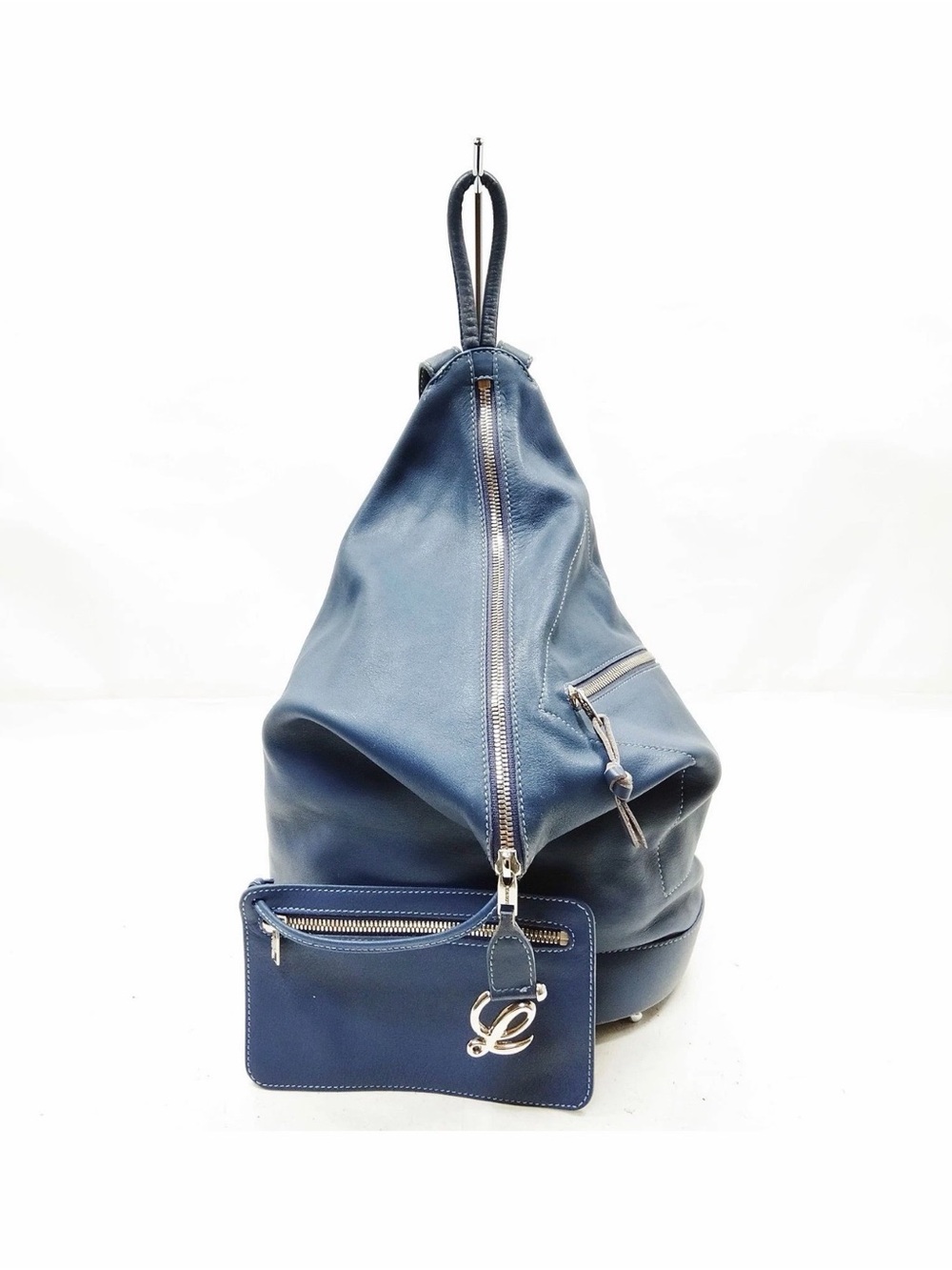 Loewe Anton Lamb Leather Blue Sling Backpack with Pouch